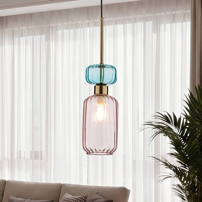 Milagro Lighting Hanglamp Molly, roze/goud, 1-lamp, glas, Ø 12 cm