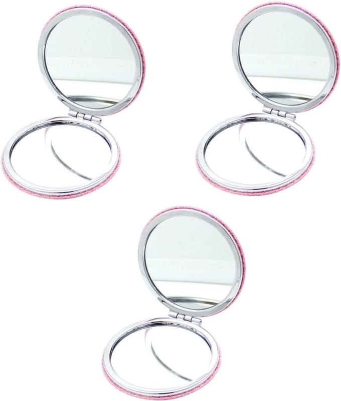 Glitter Make-up Spiegel - Mini Reisspiegel Compact - Dagelijkse Make-up - Inklapbaar Ontwerp - 8 cm Diameter - Roze
