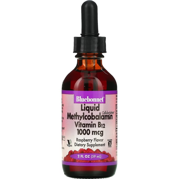 Bluebonnet Nutrition, Vloeibare CelluarActive Methylcobalamine Vitamine B12, Frambozensmaak, 1.000 mcg, 2 fl oz (59 ml)