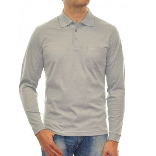 Ragman Softknit Polo Longsleeve Uni Breast Pocket Silver / male