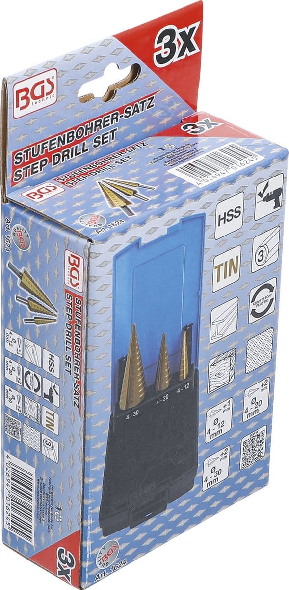 BGS - Stappenboor set - HSS - 4mm - 12 mm / 4 - 20mm -/ 4 - 30mm - BGS 1624