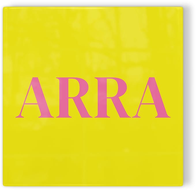Tegeltje Arnhem ARRA - geel roze - tegeltje stad - tegeltje met tekst