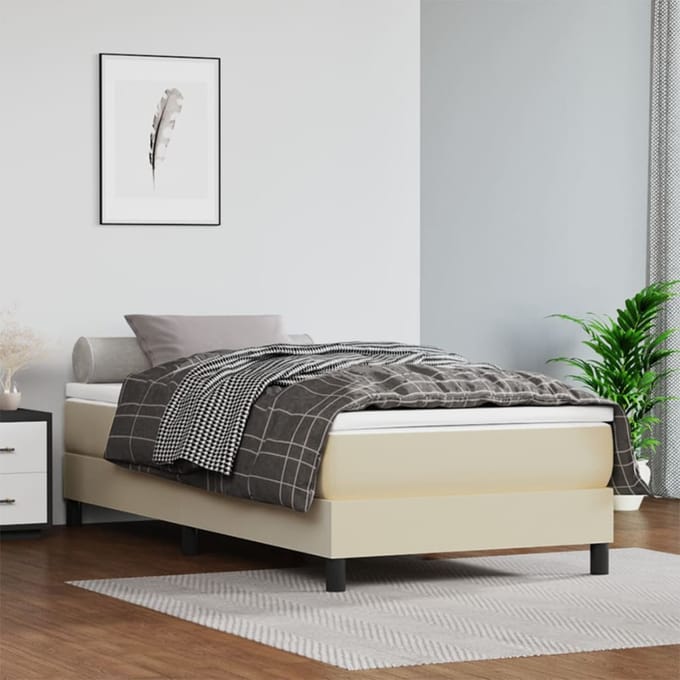 vidaXL - Boxspring - bed - kunstleer - crèmekleurig - 90x190 - cm