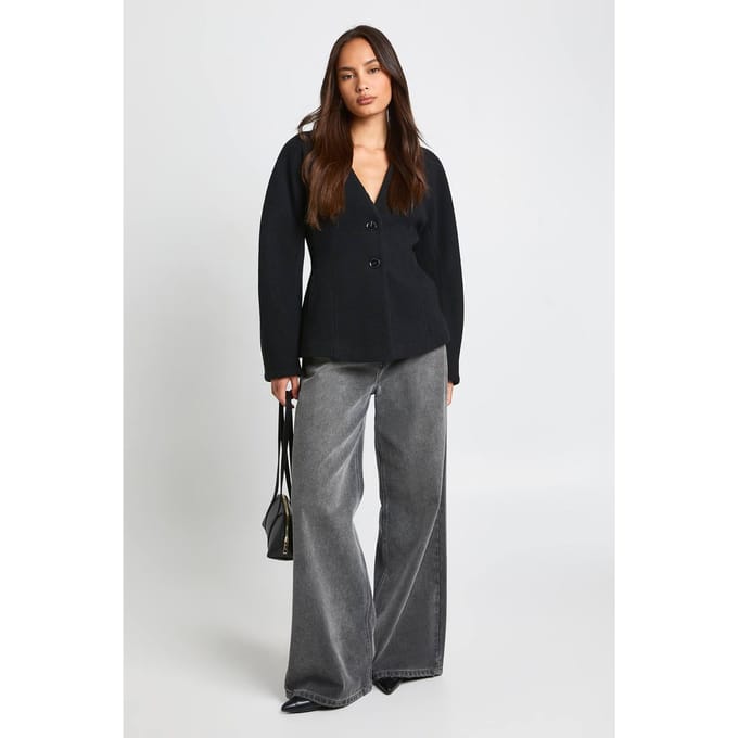 boohoo Dames Wool Look Synched Waist Coat | Black | Maat: 14