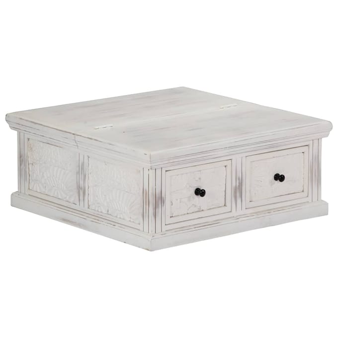 vidaXL - Salontafel - 70x70x30 - cm - massief - mangohout - wit