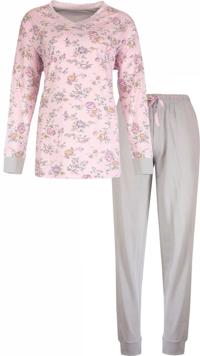 Tenderness Dames Pyjama Set - Lange Mouwen - Katoen - Roze - Maat XXL