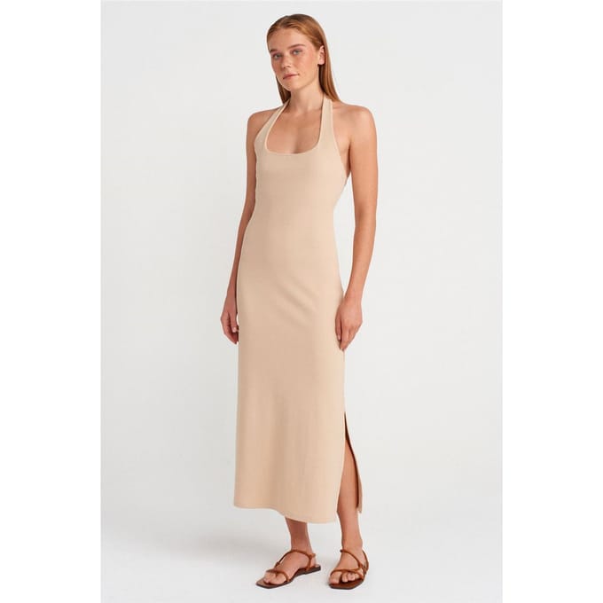 Geribde Halter Midi-jurk met Split