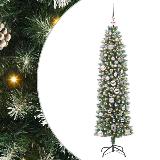 vidaXL Kunstmatige slanke kerstboom Groen en Wit 150 cm
