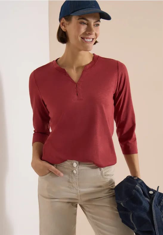 Shirt met 3/4-mouwen, split in de hals en elastische zoom