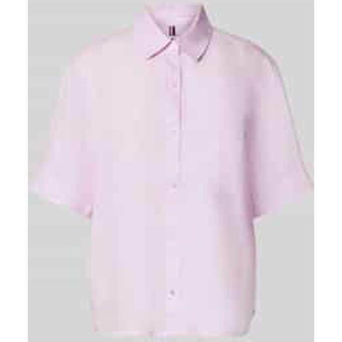regular fit linnen blouse met logo-stitching