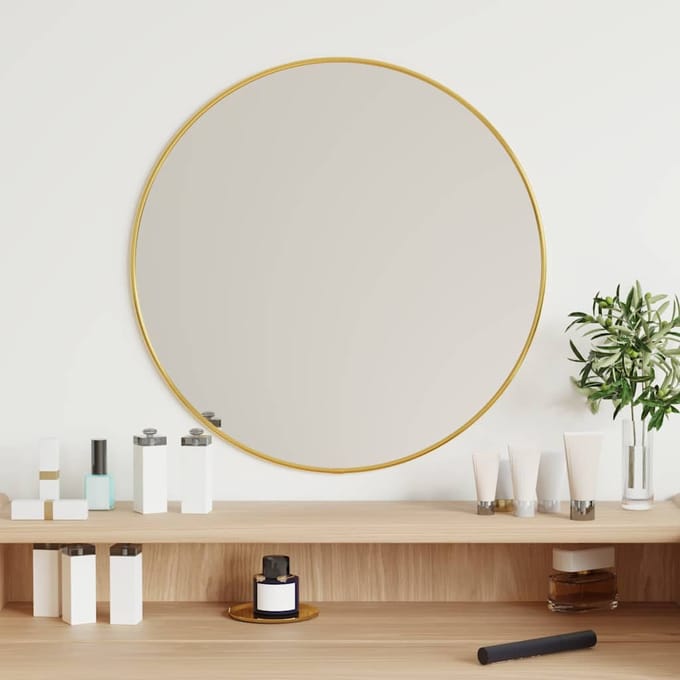 vidaXL - Wandspiegel - rond - Ø50 - cm - goudkleurig