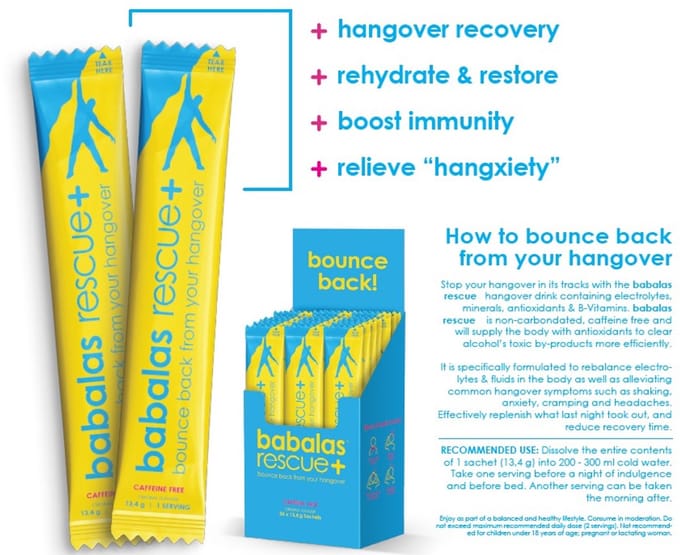 Babalas Rescue+ - Hangover Recovery - Rehydrates & rebalances fluids - caffeine-free
