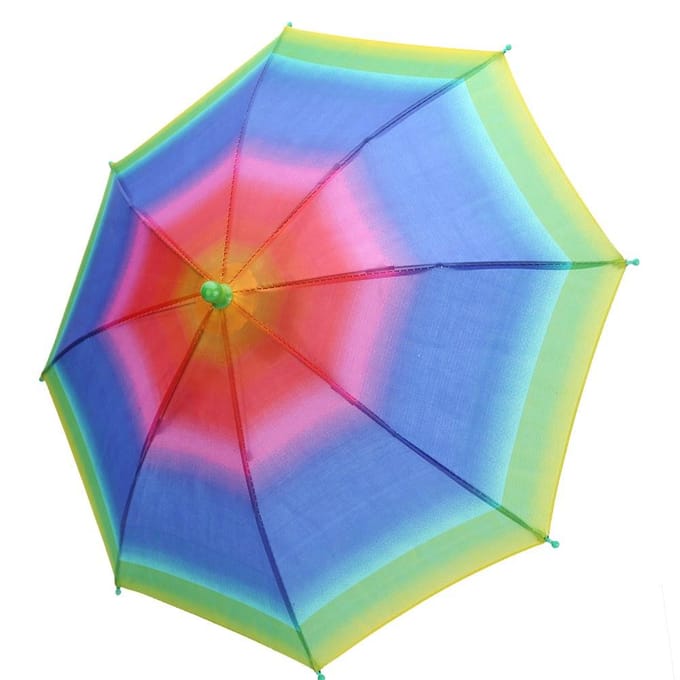 Opvouwbare Regen Zon Paraplu Pet Met Elastische Hoofdband (Regenboog) red