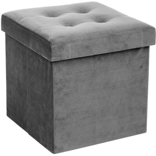 Atmosphera Poef - grijs - 38 x 38 cm - mdf/fluweel - hocker - opbergbox - opvouwbaar