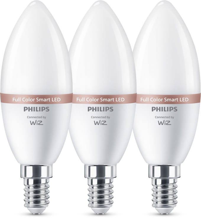 Philips Smart Lighting - LED-kaarslamp - E14 fitting - RGB - Gekleurd en instelbaar wit licht - Dimbaar - 3 pack - 40W - Kaarslamp: C37 - Wifi