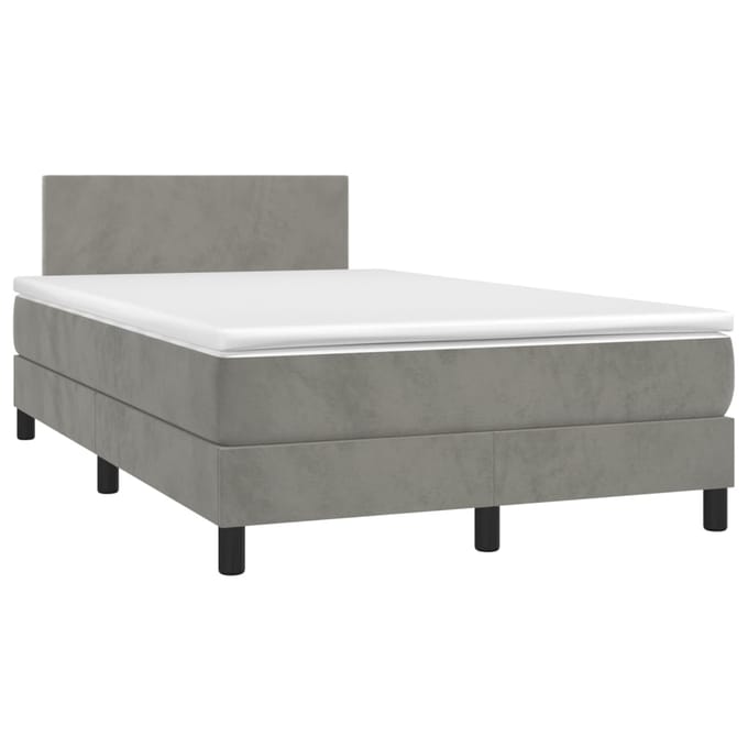 vidaXL - Boxspring - met - matras - en - LED - fluweel - lichtgrijs - 120x200 - cm
