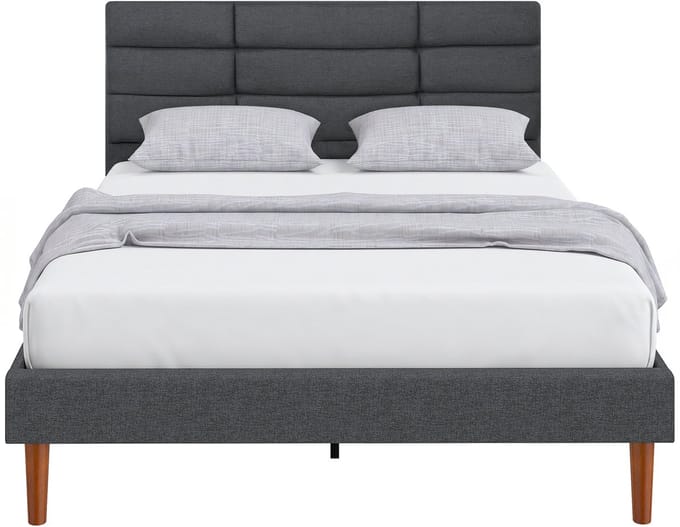 HOMCOM Bedframe - Linnenlook stof, eucalyptushout - 207 x 141 x 86 cm - Grijs