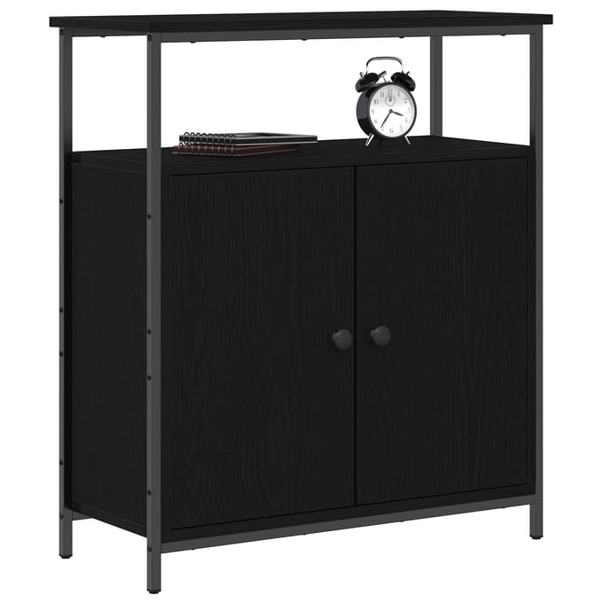 vidaXL - Dressoir - Zwart - Eiken - 70 - x - 30 - x - 80 - cm - Bewerkt - hout