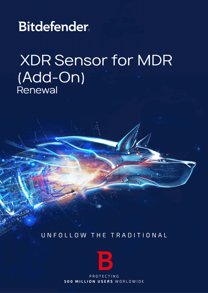Bitdefender XDR Sensor for MDR (Add-On) - Renewal Productivity Apps 1 Jaar 50 - 99 Gebruiker(s)