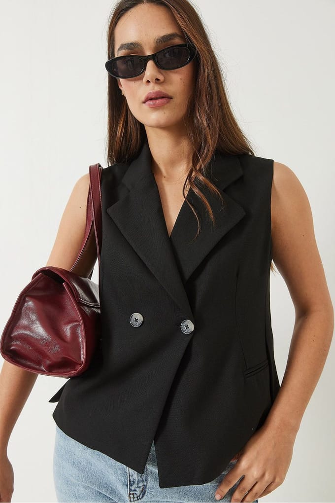 Fitted Sjaalkraag Vest met Knoopsluiting