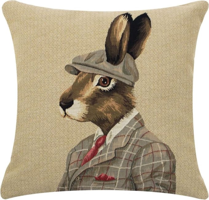 gobelin kussen jagers pet haas 45x45cm