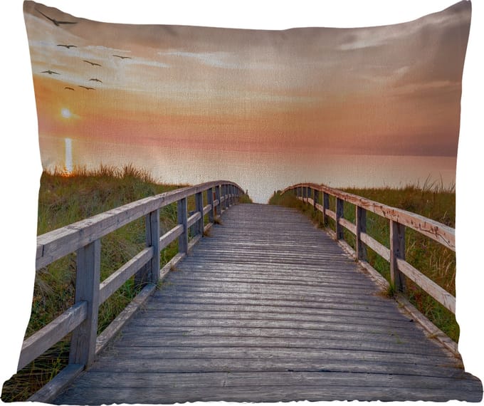 Buitenkussen - Zonsonderang - Zee - Pad - Gras - Duin - Vogels - 45x45 cm - Weerbestendig