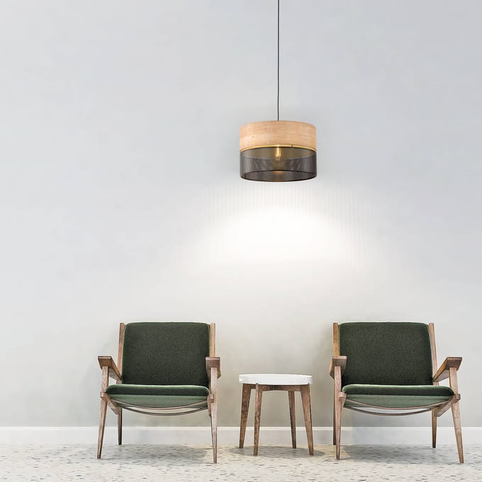 TK Lighting Nicol hanglamp, zwart/hout-effect, Ø 38 cm, 1-lamp, 1 x E27