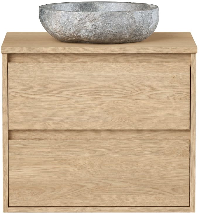 Vente-unique Badkamermeubel met opzetwastafel in steen - Eikenfineer - 60 cm - MILIPAM