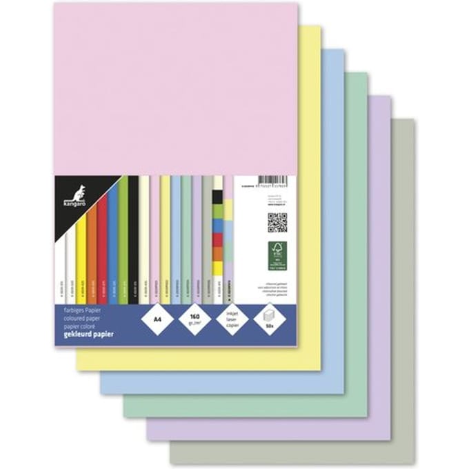 Kangaro papier - A4 - 160 gram FSC - pastel assorti - pak 50 vel