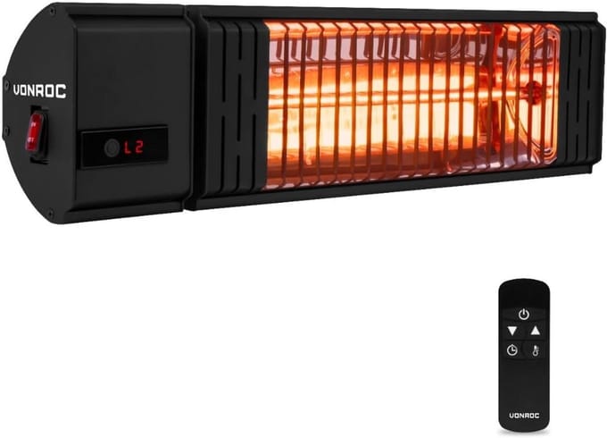 Terraskachel - Buitenverwarming - Avonden Verwarmen - Afstandsbediening LCD - 2000W - Zwart