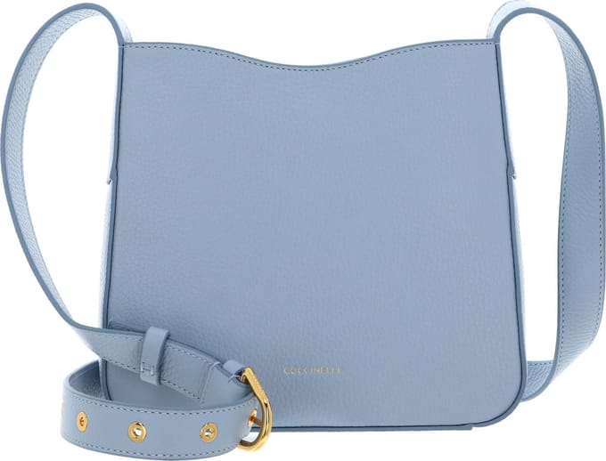 COCCINELLE Leren Schoudertas Dazz Mini Bag Grained Leather Mist Blue Lichtblauw