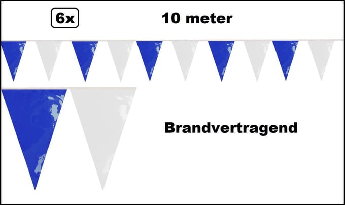 6x Vlaggenlijn blauw/wit brandvertragend 10 meter