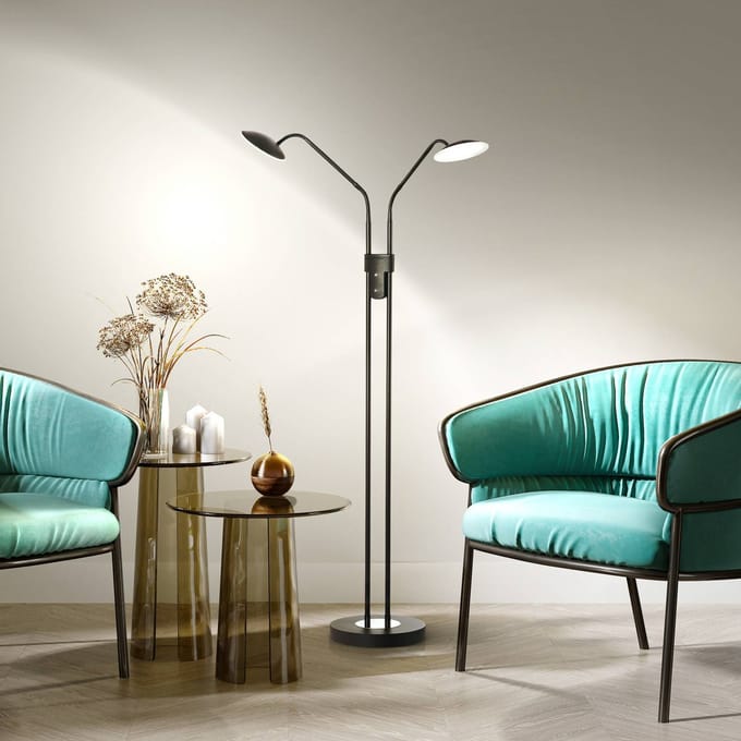 Fischer & Honsel - Vloerlamp Tallri - 135 cm - 2x LED 7,5 W (incl.) - Dimbaar - Zwarte