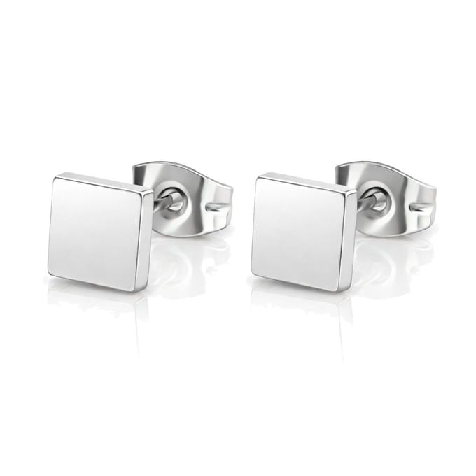 Dames Oorbellen Knoppen Zilverkleurig Vierkant Edelstaal-8mm