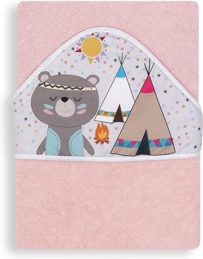 Interbaby Badcape Indianenbeer Junior 100 Cm Katoen Roze