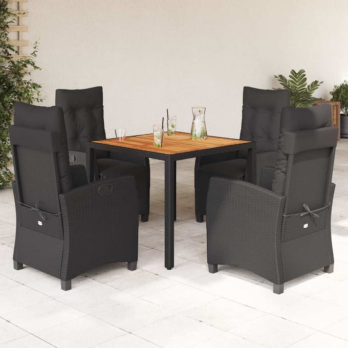 vidaXL - 5-delige - Tuinset - met - kussens - poly - rattan - zwart