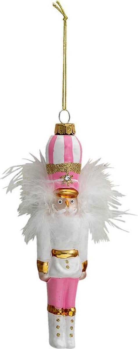 Clayre & Eef Kersthanger Notenkraker 17 cm Roze Glas Kerstbal