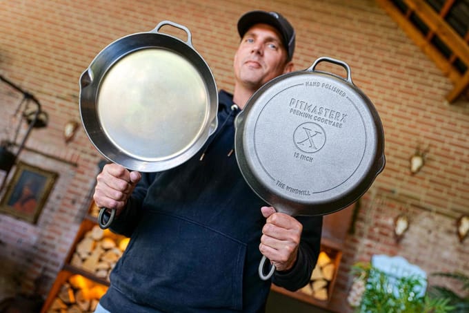 PitmasterX 12 inch hand polished skillet met steel 30cm