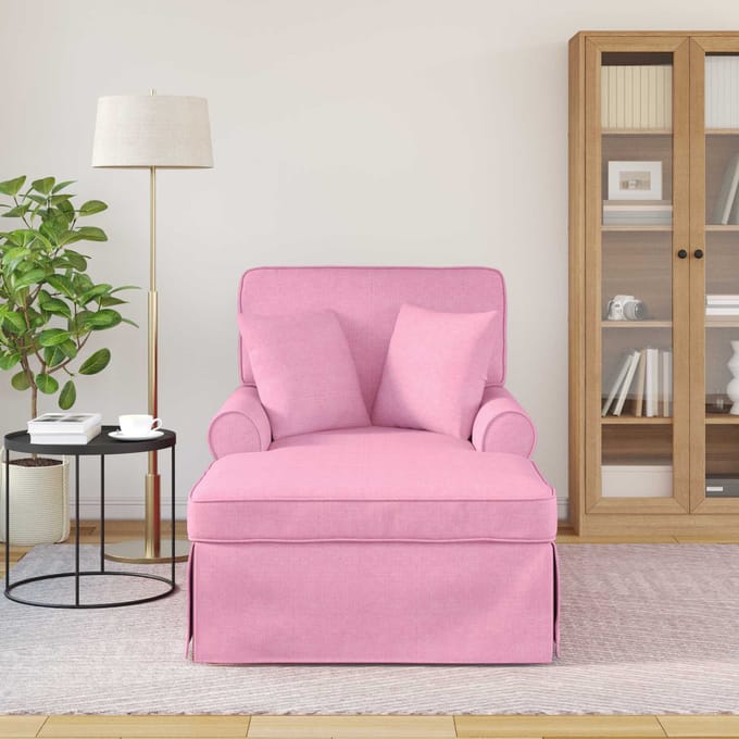 vidaXL Chaise Lounge met Rok met kussen met kussen 3 pcs Roze Stof