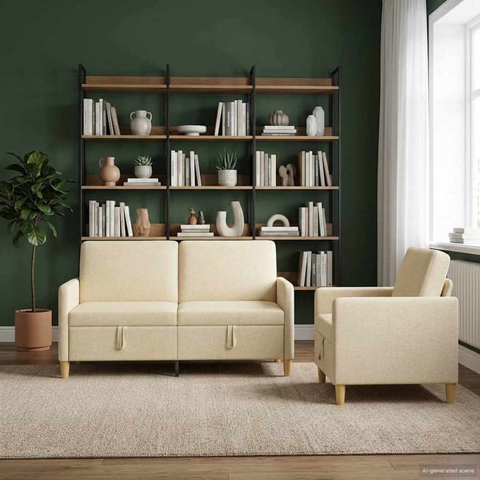 vidaXL - Sofa - Set - Met - Opslag - 2 - st - Crèmekleurig - Polyester
