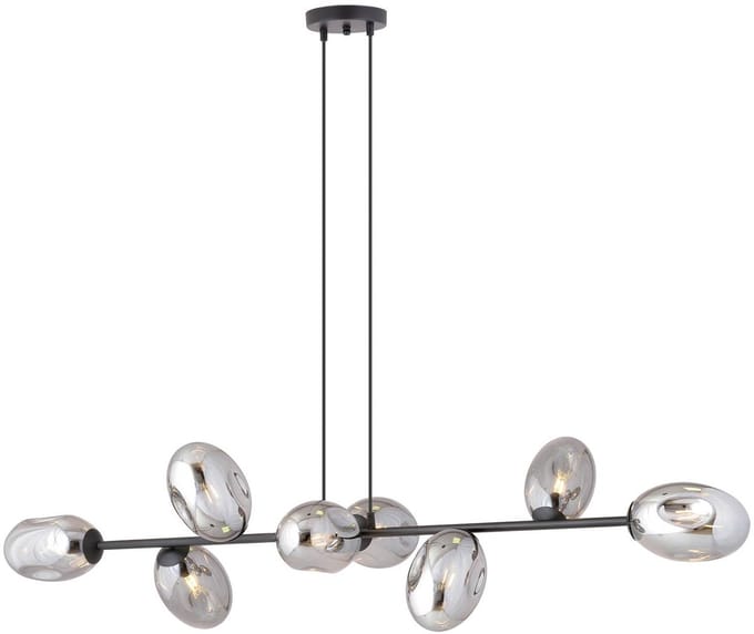 Euluna - hanglamp - 8lichts - Staal, glas - E14 - zwart, grafiet