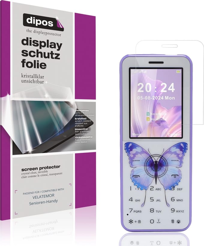 dipos – 4x Beschermfolie geschikt voor VELATEMOR Senioren-Handy | Krasbestendige & heldere Screenprotector Ultra-Thin