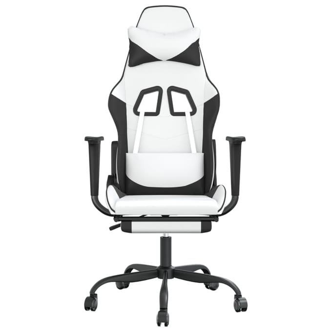 vidaXL - Gamestoel - met - voetensteun - kunstleer - wit - en - zwart