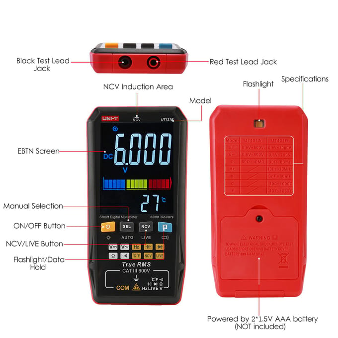UNI-T UT121B Slimme digitale multimeter Mini draagbare universele tester Meerdere meters Voltmeter met UT121B