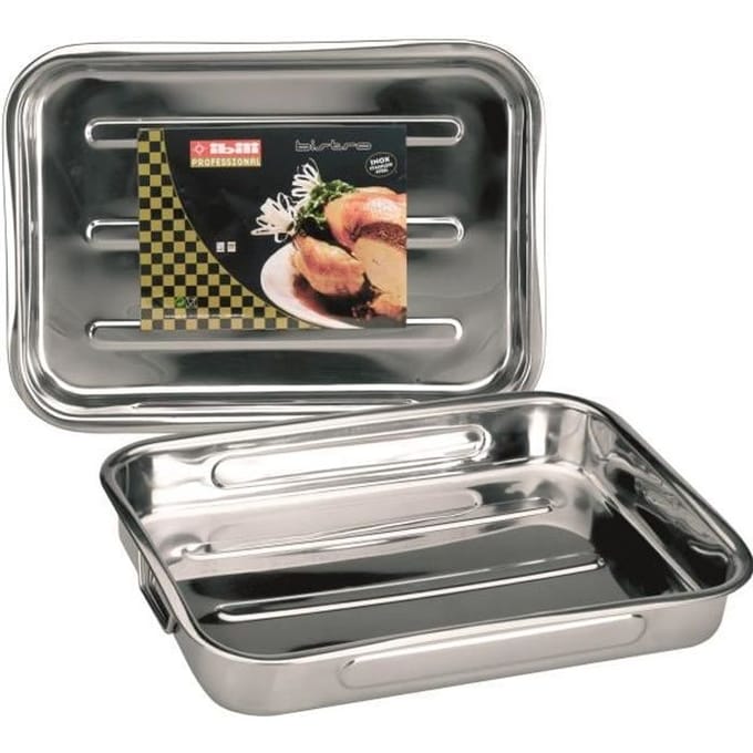 Ibili 651835 Plat à rôtir en Inox avec anses pliantes 38x27x6,5 cm Bistrot
