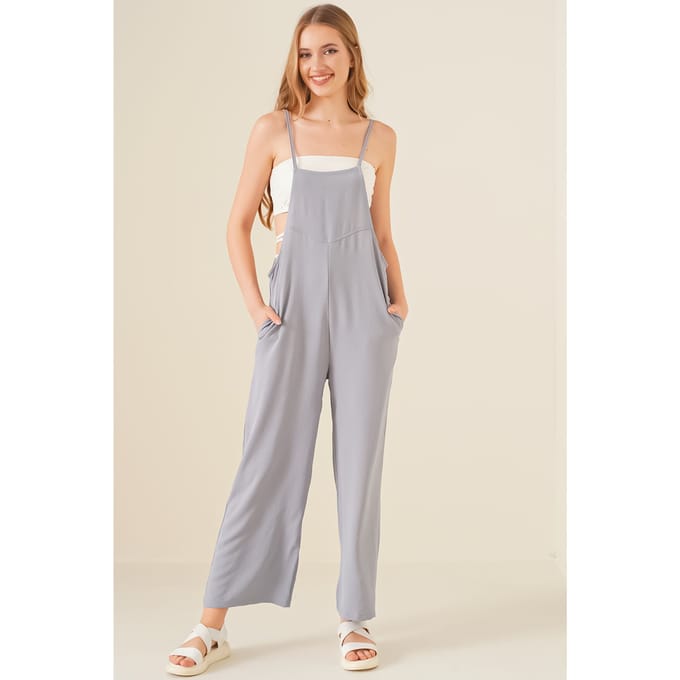 Ontspannen Pasvorm Brede Pijpen Jumpsuit met Vierkante Kraag