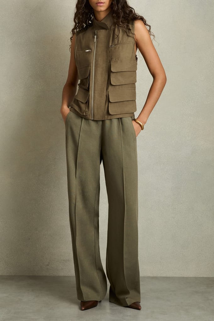 Reiss Grace Pocket Stitch Gillet Khaki Größe: S | Gilets Outlet | Damen | Braun