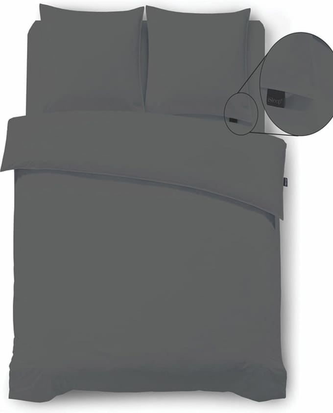 iSleep Dekbedovertrek Perkal - Eenpersoons - 140x200/220 cm - Antraciet