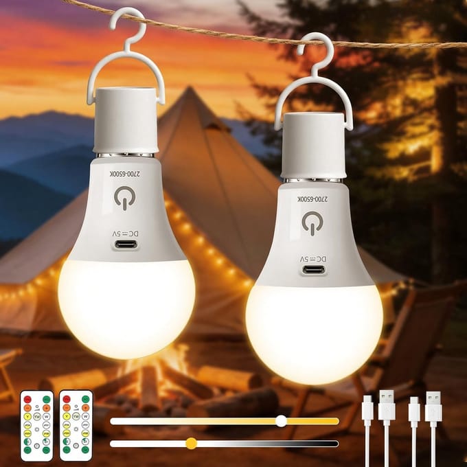 Oplaadbare USB Lampen met Afstandsbediening, Dimbaar, Draadloos, E27, Timerfunctie, Set van 2, Ideaal voor Thuis en Buitengebruik