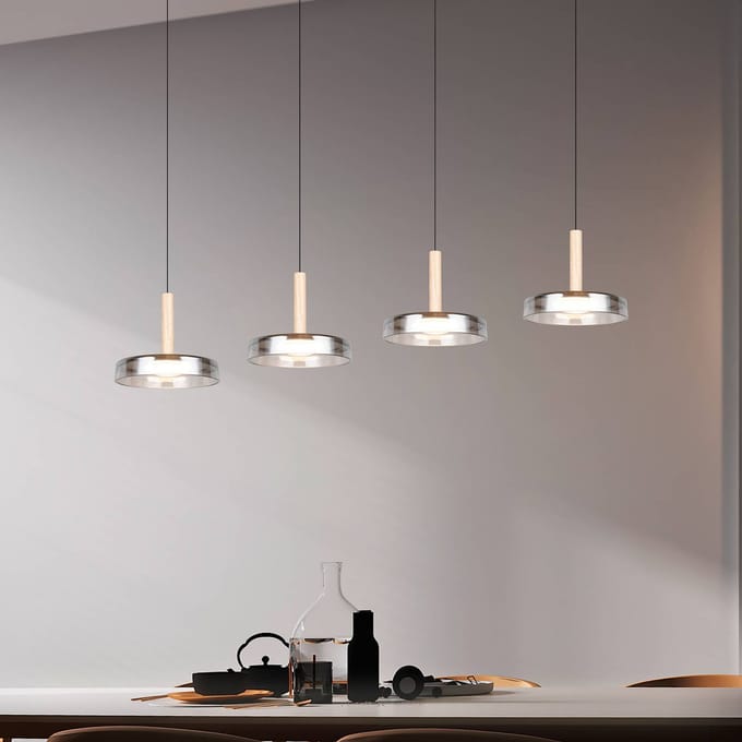 Trio Lighting LED hanglamp Celeste chroom/hout 115 cm 4-lamps glas dimbaar